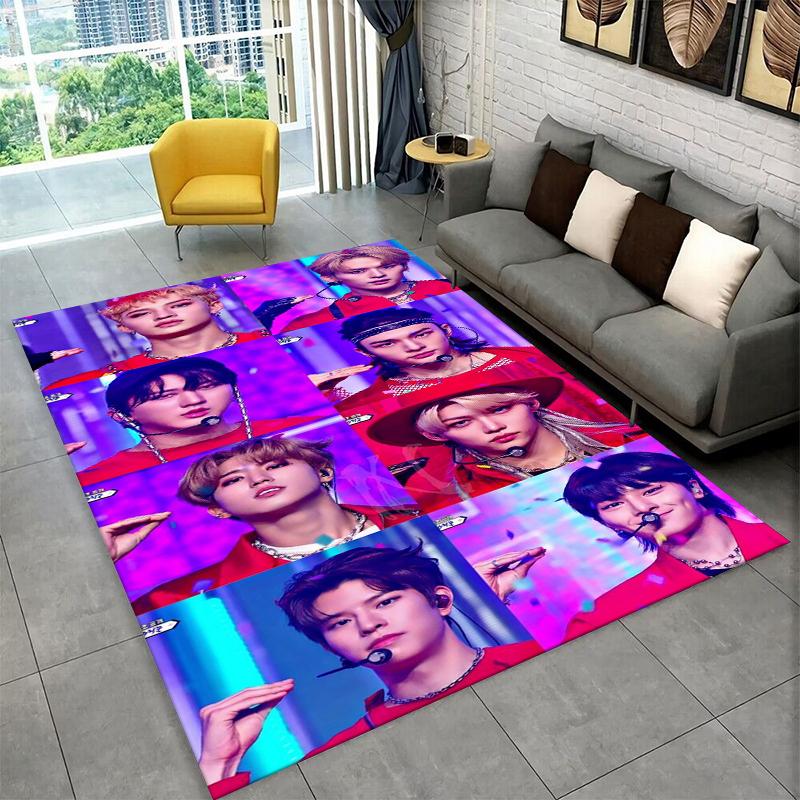 Kpop Stray Kids Music Star Carpet Rug for Playroom Bedroom Living Room Sofa Home Decor,kid Area Rug Non-slip Floor Mat Gift
