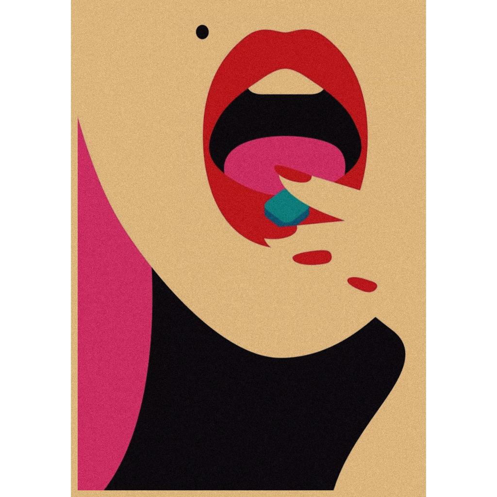 Malika Favre Retro Girl Illustration Kraft Paper Poster for Bar or Cafe Wall Decor