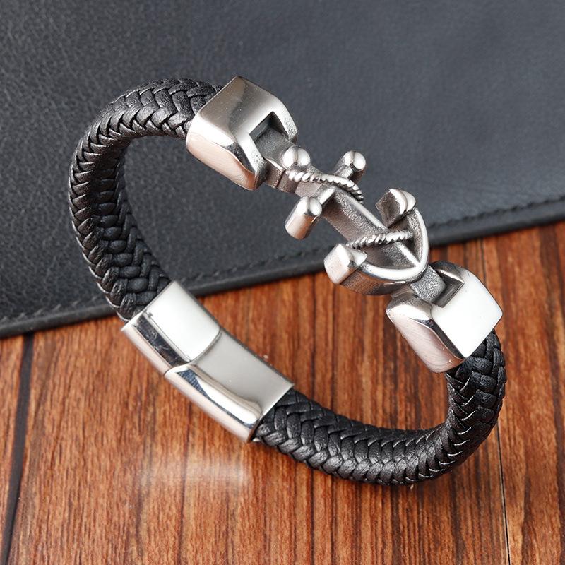 Vintage Cross Bracelet for Men Stainless Steel Braided Leather Rope Bracelet Hip Hop Punk Male Jewelry Accessories