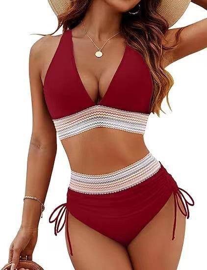 New deep V tight split swimsuit women's sexy high-waisted bikini swimsuit