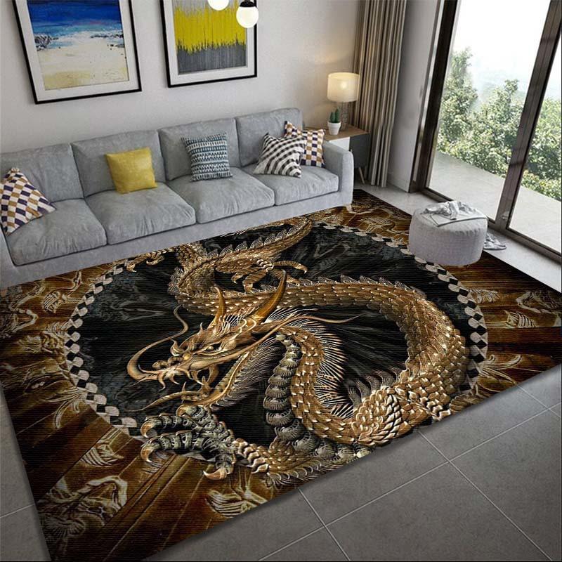 Dragon With Rose Pattern Pringting Rug Non-slip Rug Floor Mat Doormat Carpet for Bedroom Living Room Kitchen Mats for Floor