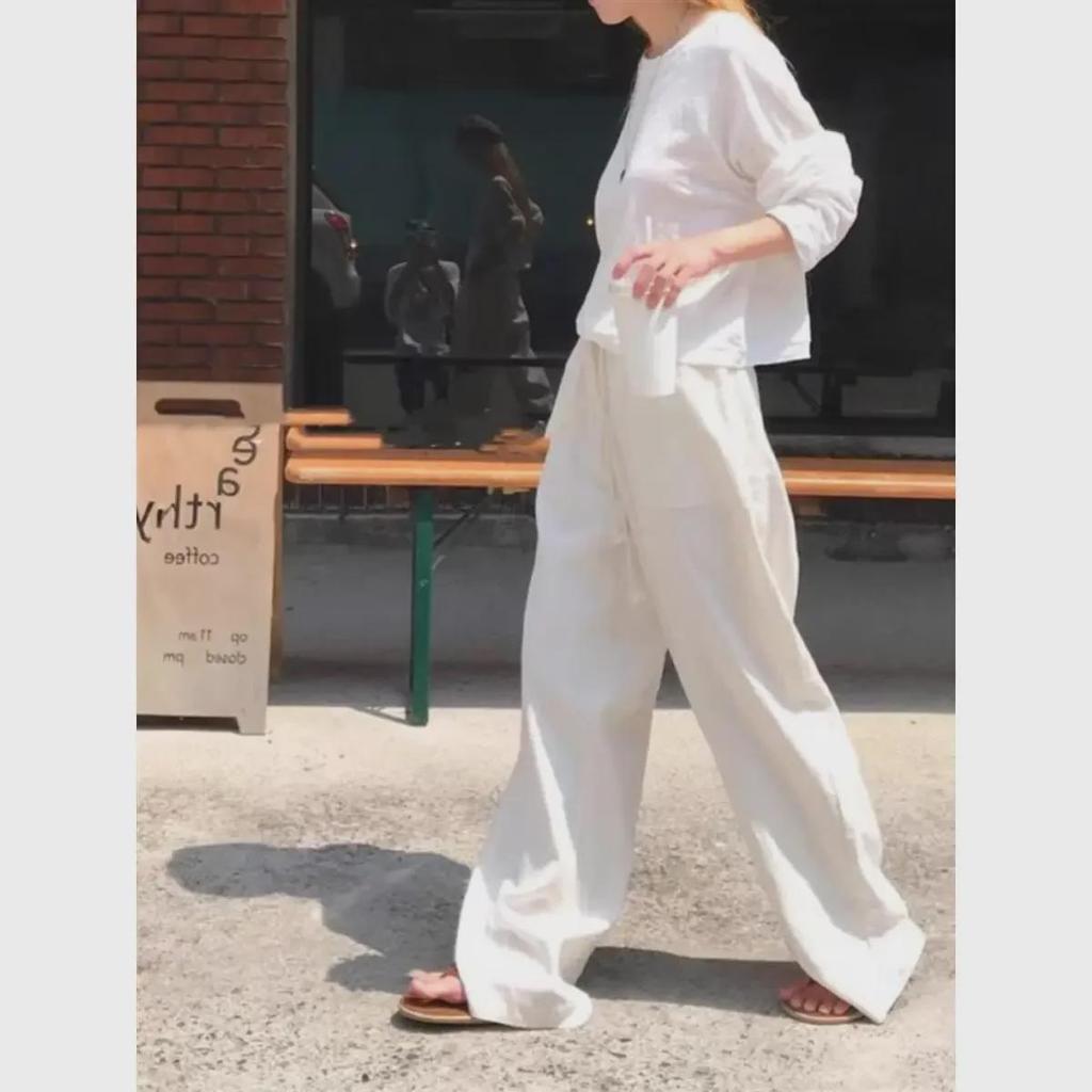 Унисекс летние льняные хлопковые брюки широкого кроя - дышащие, легкие, свободного кроя