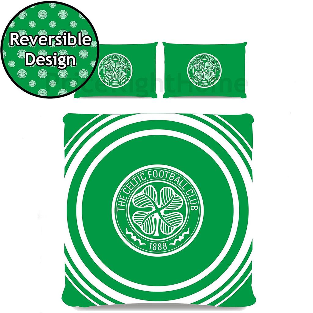 Celtic FC Официальный двуспальный комплект одеяла и наволочек, дизайн «Пульс»