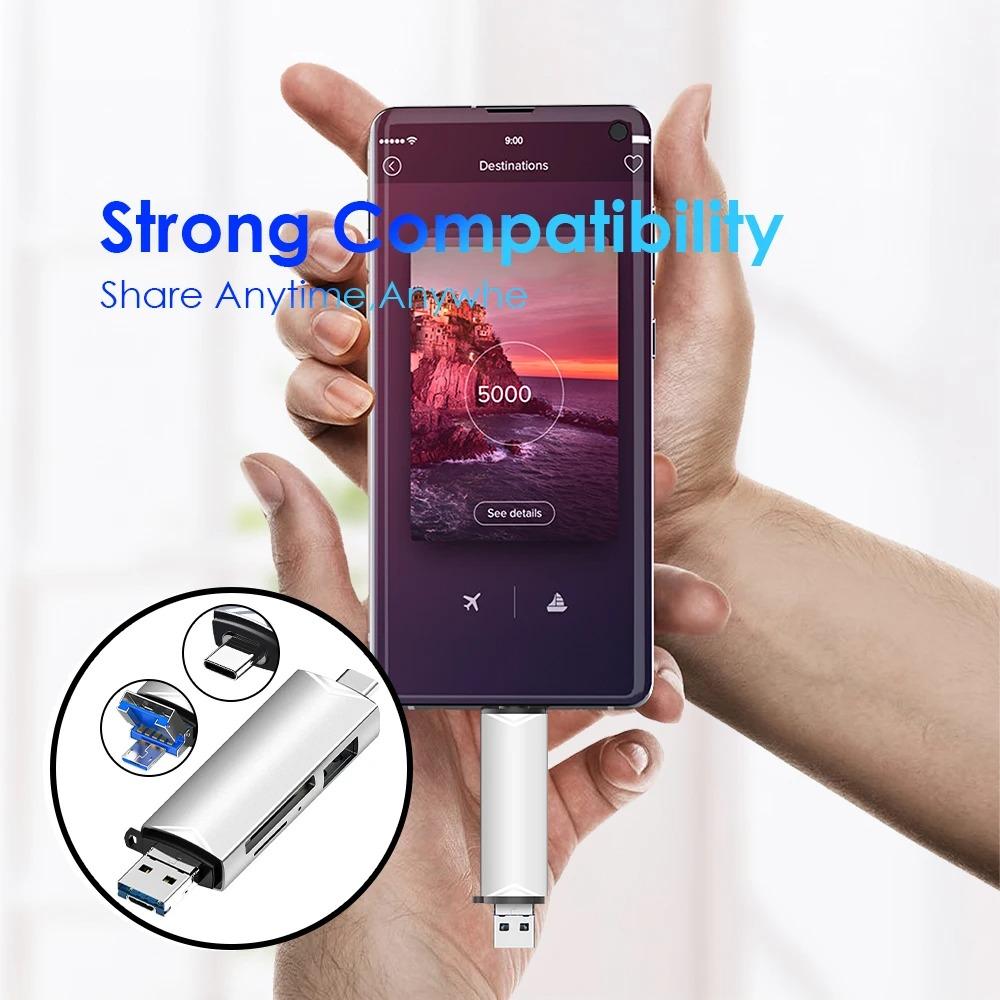 6-в-1 OTG Многофункциональный USB 3.0 Картридер U-диск TYPE-C/USB/TF/SD Флеш-накопитель Карта памяти для Адаптера Телефона Ноутбука Компьютера