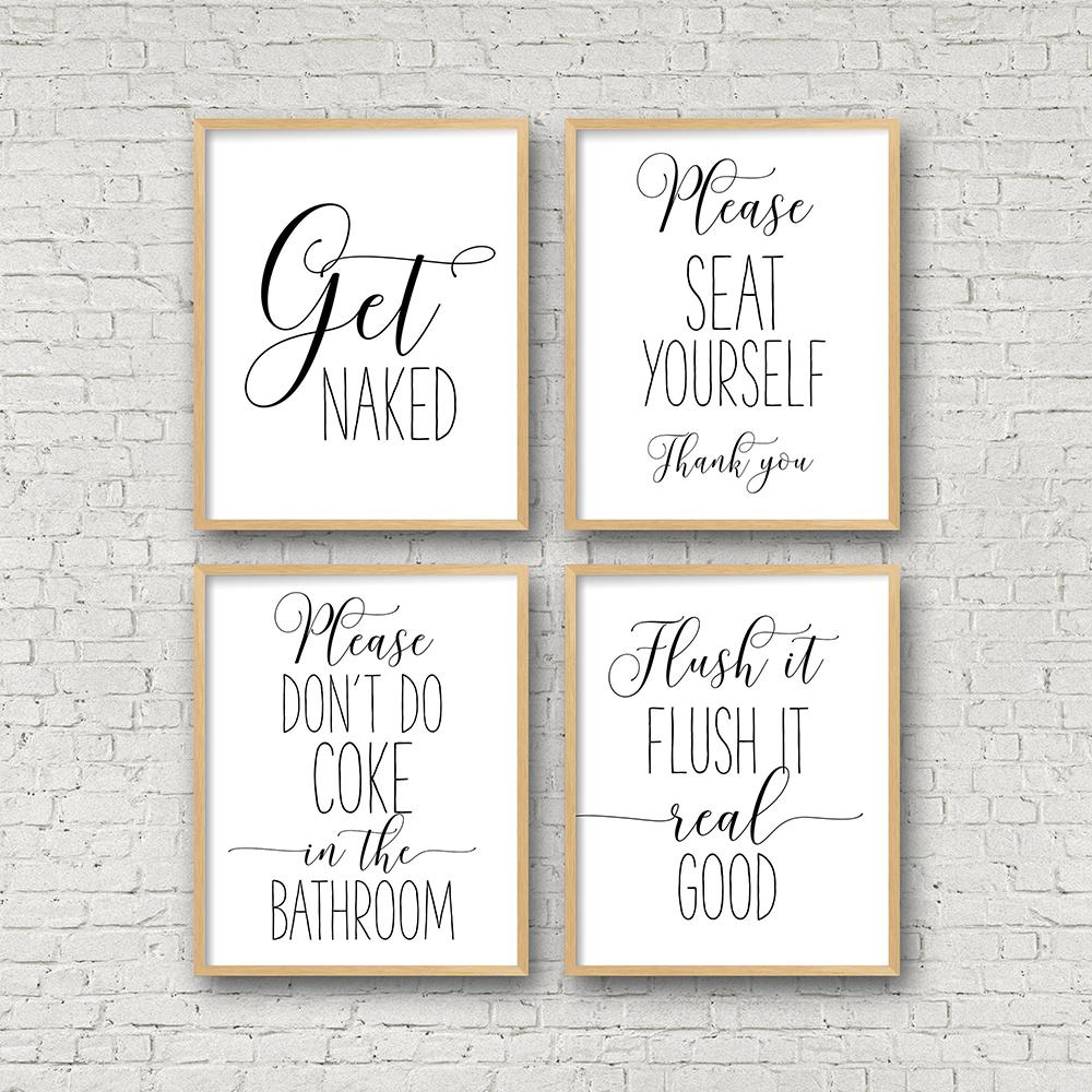 Funny Bathroom Sign Canvas Poster Wall Art Prints Get Naked Please Seat Yourself Flush It Real Good Toilet Signs Bathroom Decor