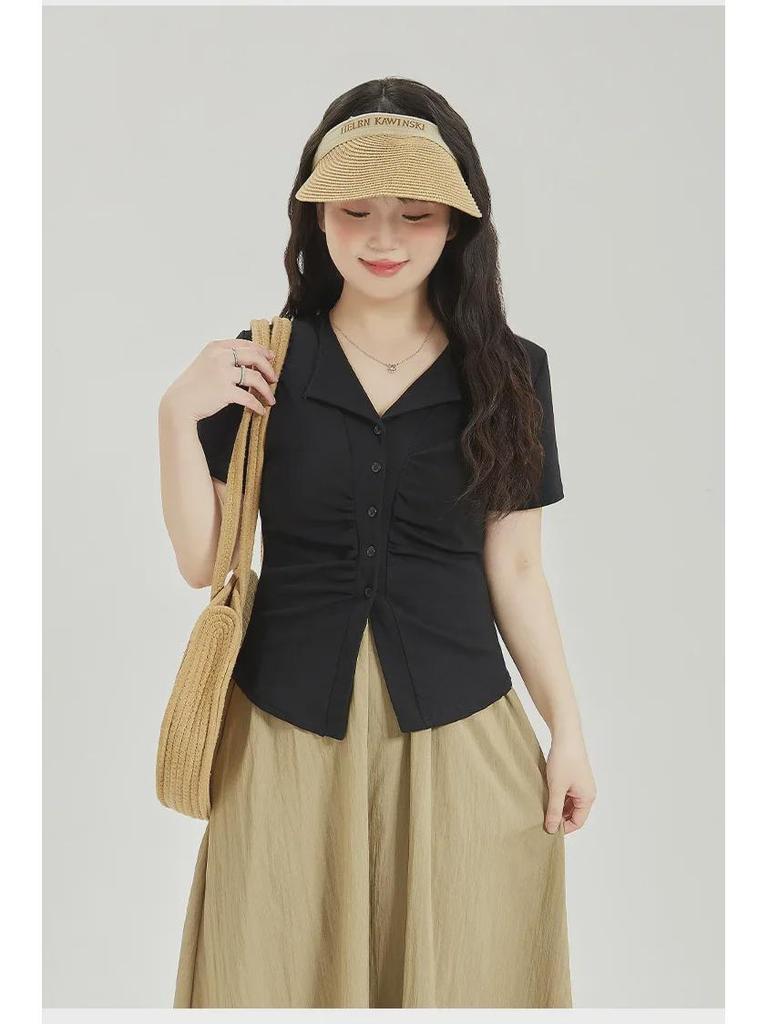 Футболка Chic Slim Fit с коротким рукавом и V-образным вырезом: Модный стиль горячей девушки