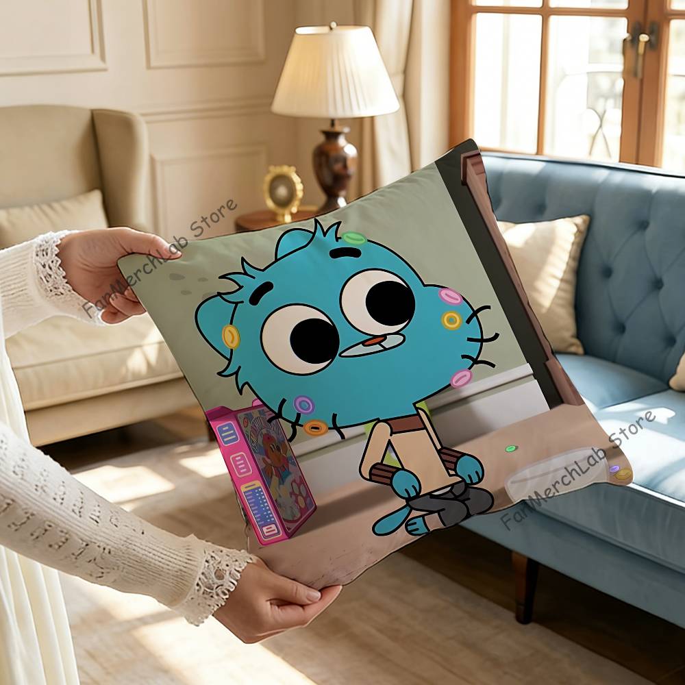 GGumballS Cartoon Watterson Pillow Covers Cartoon Sofa Decorative Home Doublesided Printing Short Plush Cute Cushion Cover