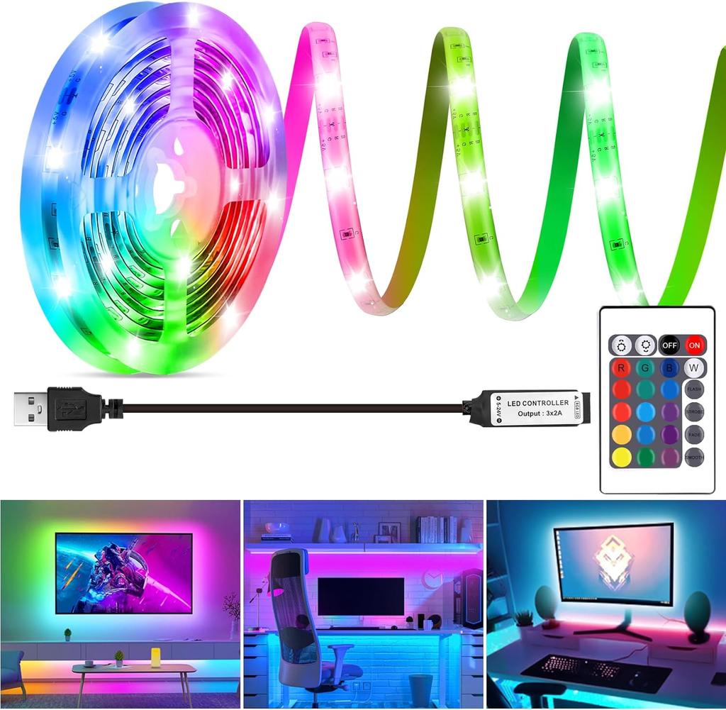 Светодиодная лента USB 5M, меняющая цвет 2835 RGB, гибкие светодиодные лампы с 24 клавишами для детской игровой комнаты, домашней вечеринки, подсветки телевизора