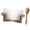 Glass Salad Bowl Serving Utensils with Wood Base Ornament Fruit for Snacks