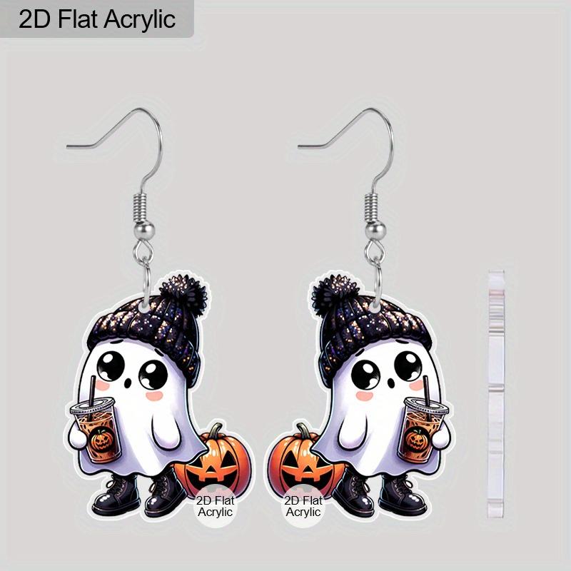 2D Flat Halloween Acrylic Earrings Decoration Ghost Pumpkin Drink Pattern Pendant Jewelry Ladies Holiday Gift