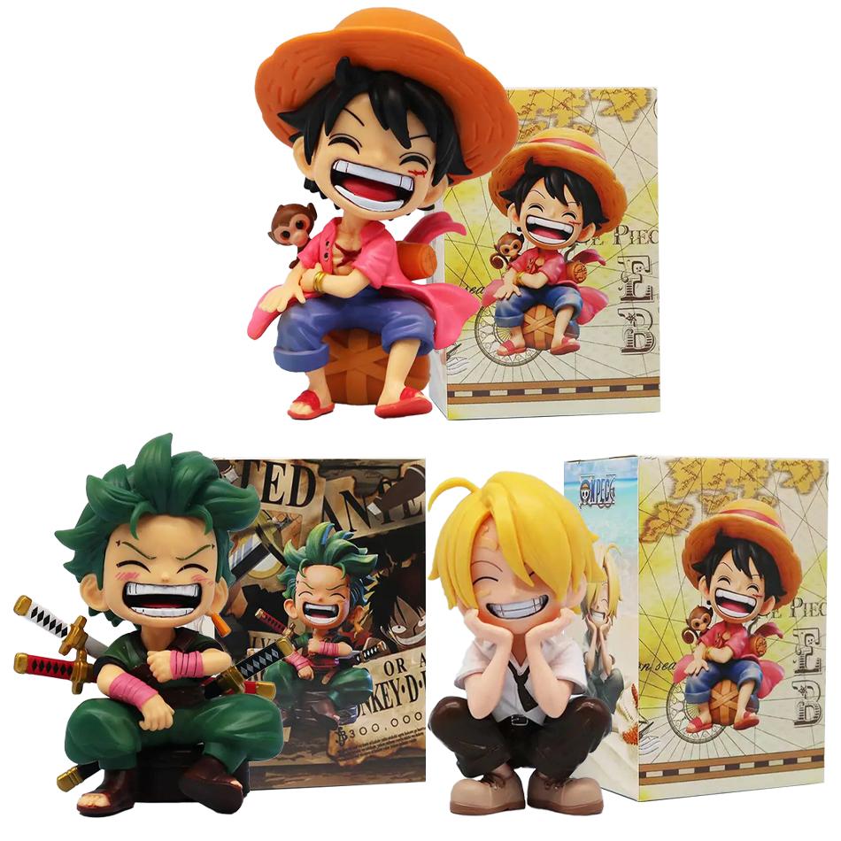 Серия Аниме-Мерчандайза One Piece Луффи Зоро Санджи Q-Версия Сидячая Поза Детская Модель Фигурка Игрушка Подарок Коллекционные Предметы