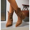 Модные Натуральные Вышитые Женские Сапоги Кожаные Ручной Работы Острый Носок Шпилька Осенне-Зимние Сапоги Ковбойские Новые Западные Ретро Ботас