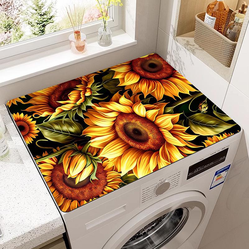 Vintage Checkered Printed Washing Machine Dust Cover Pad, Quick-Dry Absorbent Protective Top Mat For Washer And Dryer
