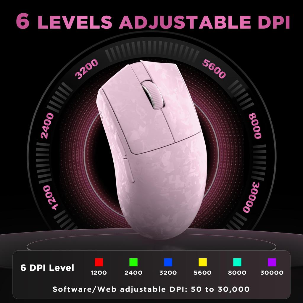 YUNZII M2 Dual 8K Wireless Gaming Mouse with PAW3395 DPI Technical Standards Compliance Certified Sensor, 6-Stage Switching, (Pink)