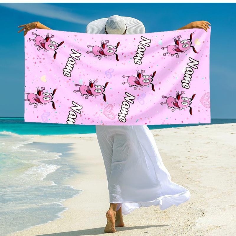 Personalized customized proof beach towel with Courage the Cowardly Dog pattern - soft, absorbent, quick-drying, perfect swimming, camping&bathing