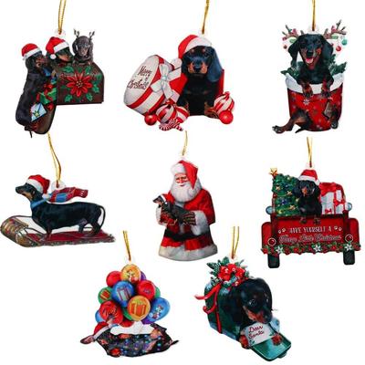 Merry Christmas Christmas Hanger Oranments 2D Acrylic Christmas Dog Pendants Window Door
