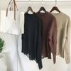 Khaki Ripped Loose Sweater Knitted Pullover Cutout Beggar Round Neck Long Sleeves Simple Casual Men and Women Spring Autumn