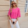 Solid Colour Round Neck Five-quarter Sleeve Short Sleeve,loose Chiffon Shirt Tops for Women