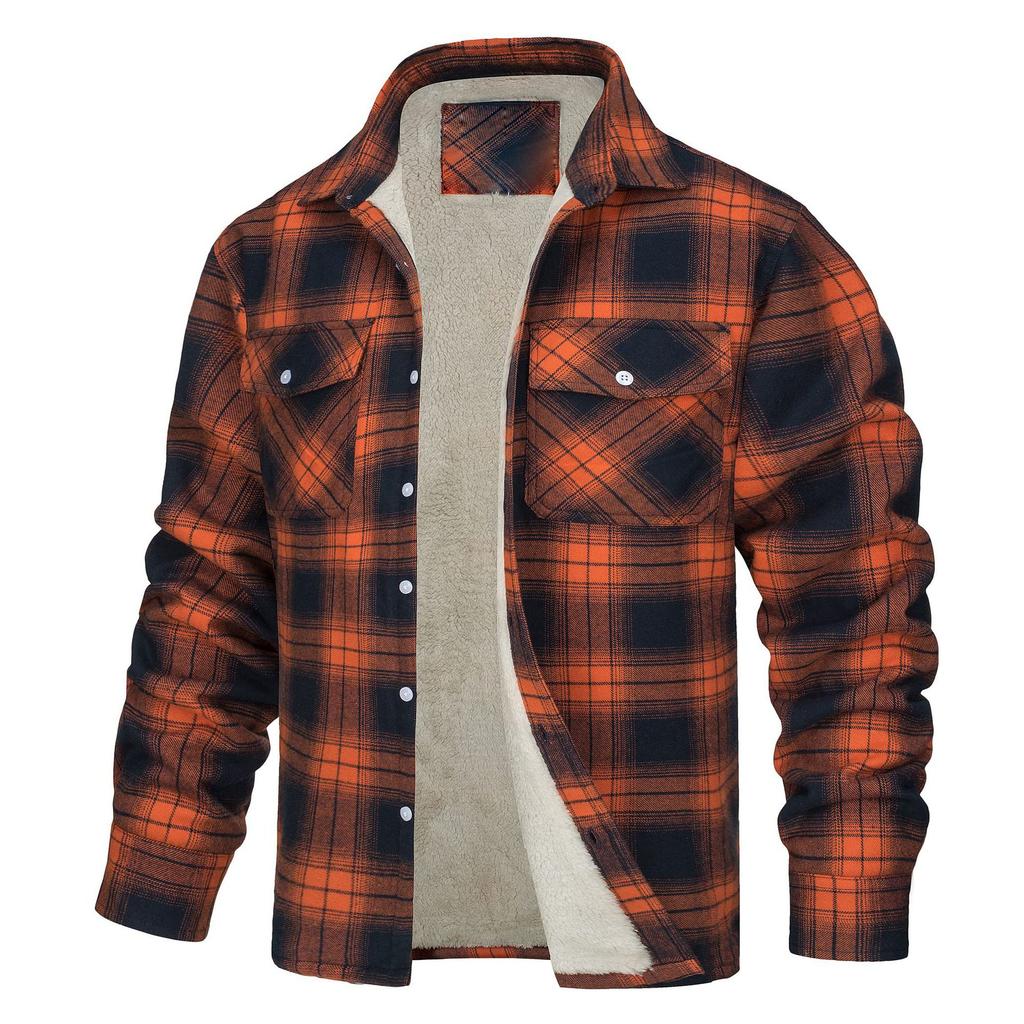 Men's Jacket Long-sleeved Lapel Plaid Thick Shirt Men's Jacket