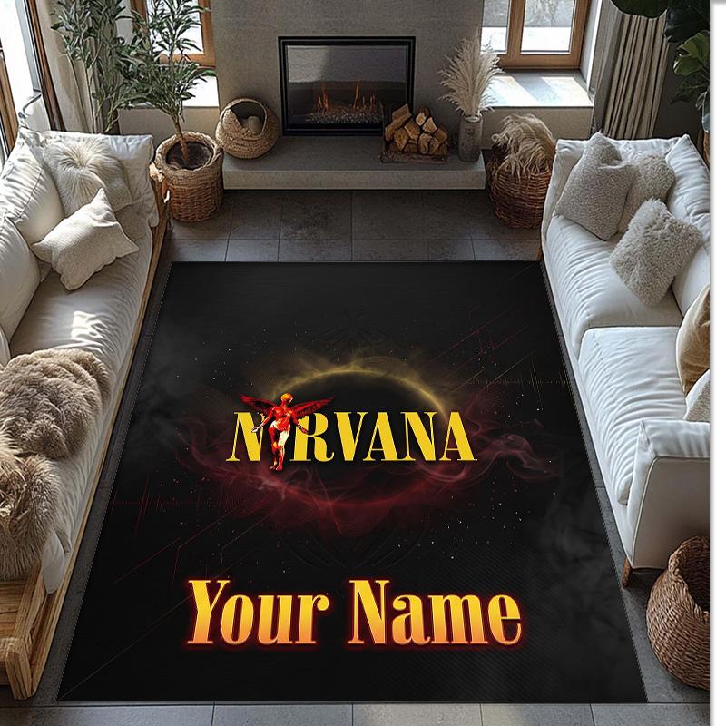 Nirvana Crystal Velvet Rug, Custom Name Text Personalized Non‑Slip Floor Mat for Home Decor Gift