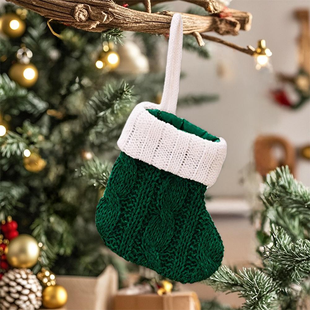 Christmas Sock Outfit Knitted Sock Red Green Xmas Tree Hanging Home Party Table Decoration Christmas Decor