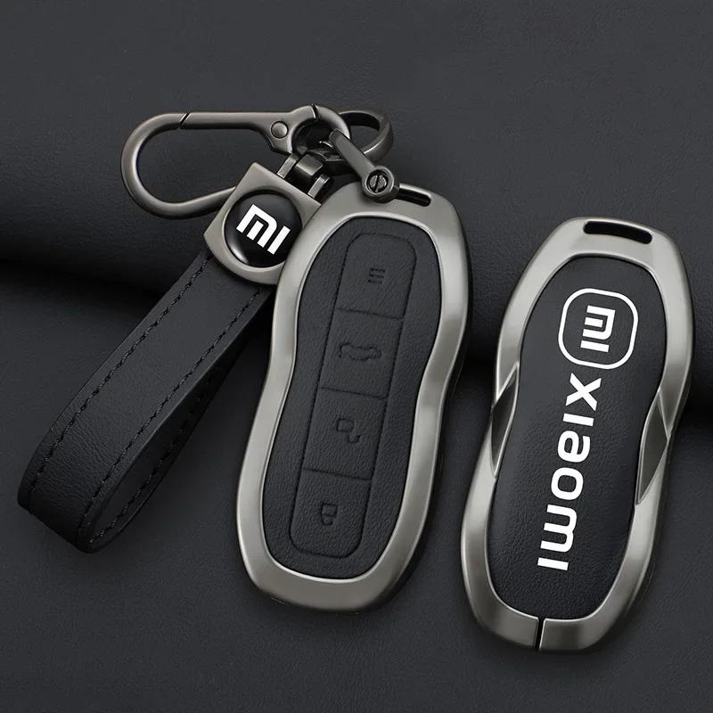 Чехол-защита для ключа автомобиля Xiaomi Su7 из цинкового сплава и кожи Держатель для NFC-карты Защитная пряжка-щит из цинкового сплава для автомобильных ключей