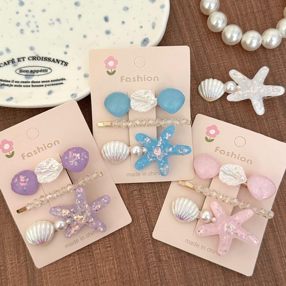 3pcs/Set Ocean Series Shell Starfish Hair Clips Pearl Barrette Princess Headdress  Hair Accessories