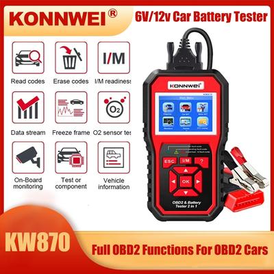 KONNWEI KW870 6 В 12 В автомобильный мотоцикл аккумуляторный тестер OBD2 диагностический инструмент сканер 2 в 1 тестовые инструменты для зарядки и проворачивания автомобиля
