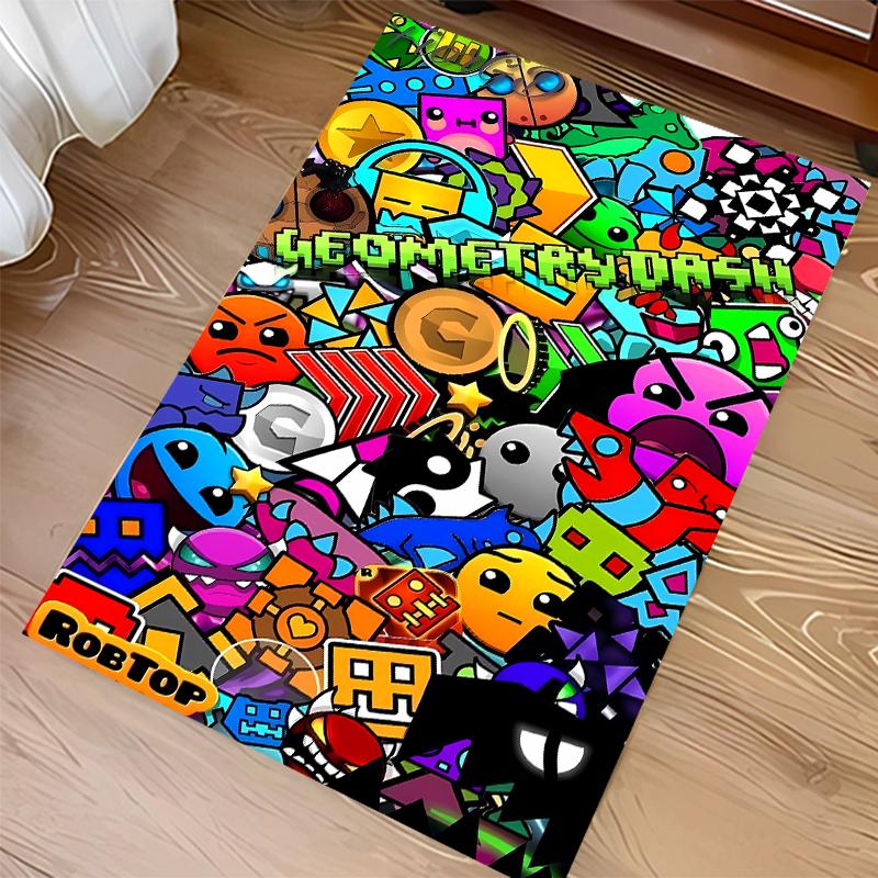 1pc Geometry Dash5 Print Area Rug - Soft, Washable Non-Slip Indoor Mat for Office Chairs, Living Room, Home Office Decorative Rug