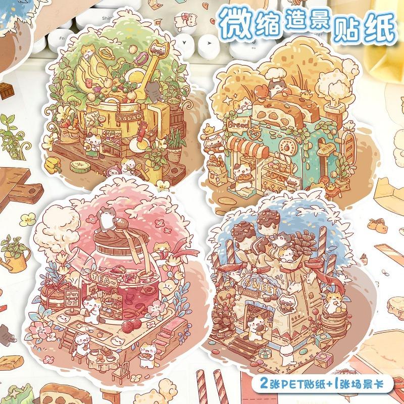 Cute Cartoon Anime Scrapbook Landscape Sticker Creative Design Handmade Sweet Scene Layout Sticker Student Supplies Kids Gift