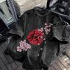 Цветущая сакура и красное солнце Стирка T-shirt Мужская Y2K Смешные хлопковые футболки Летняя Харадзюку Футболка На заказ Сделай сам Большие размеры Топы