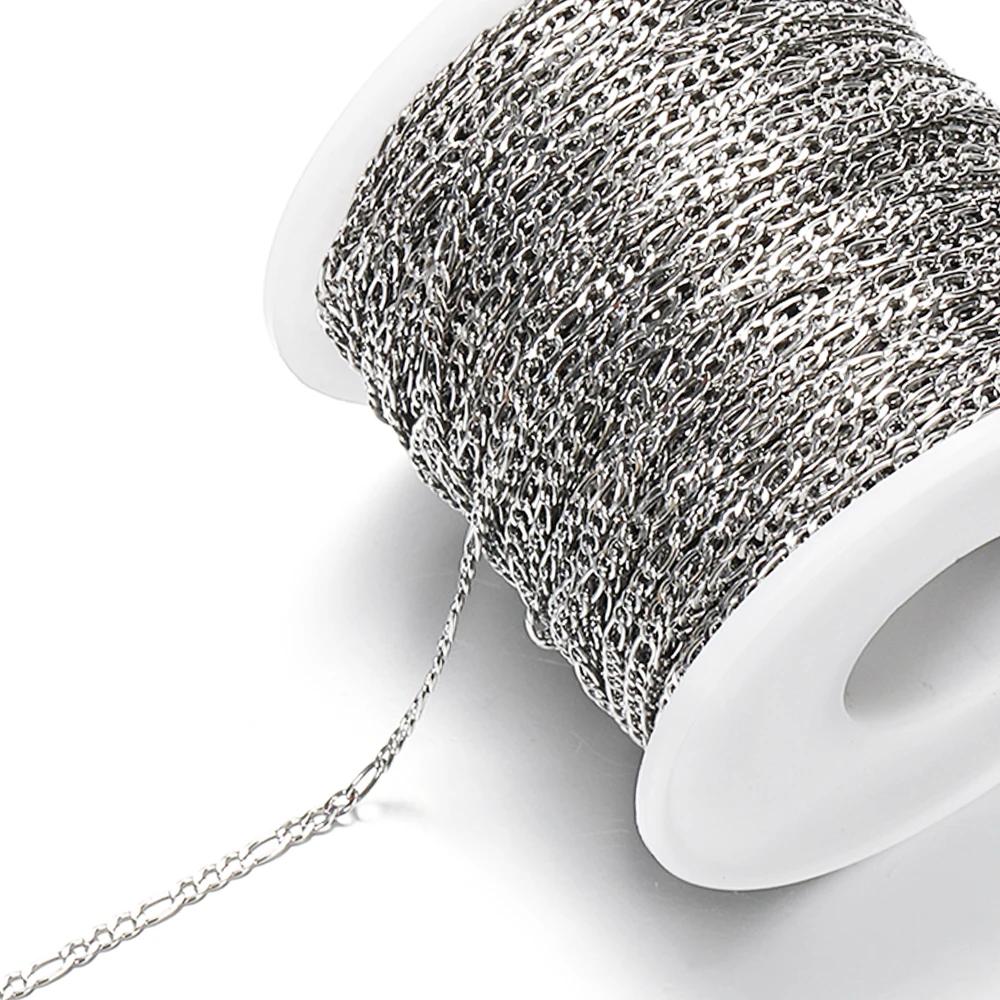 No Fade 1M Stainless Steel Cuban Keel Figaro Chain for Needlework DIY Chunky Necklace Bracelet Jewelry Making Materials Supplies