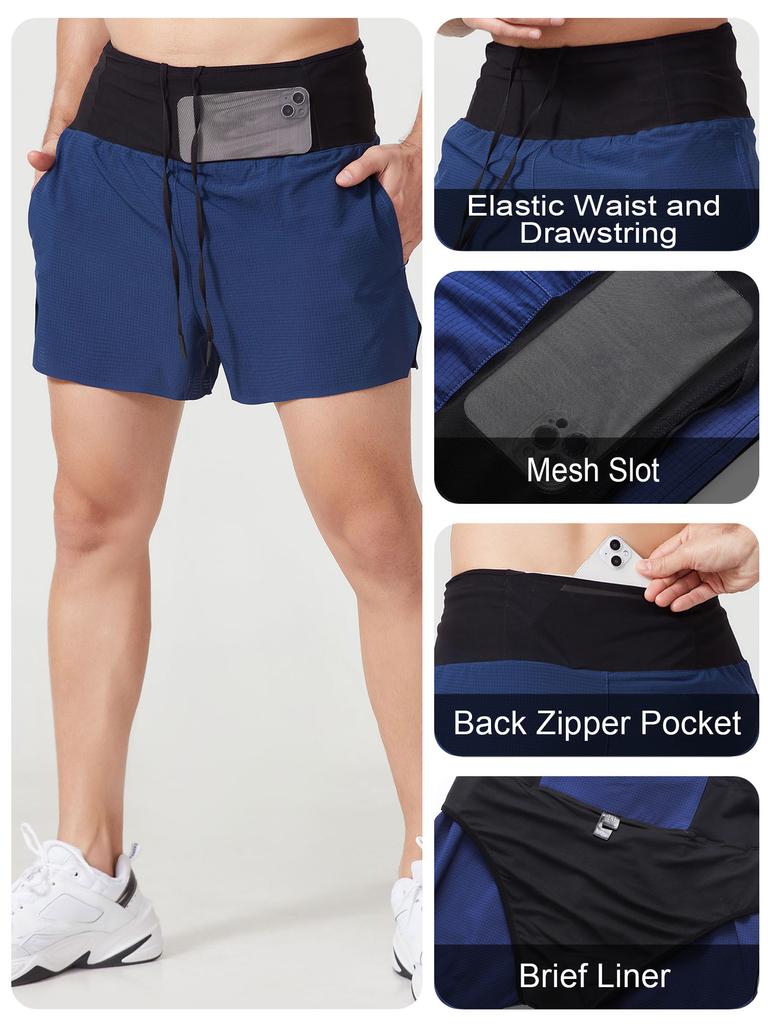 Мужские спортивные шорты с подкладкой на молнии и карманом на поясе Быстросохнущие шорты для бега, велоспорта и фитнеса