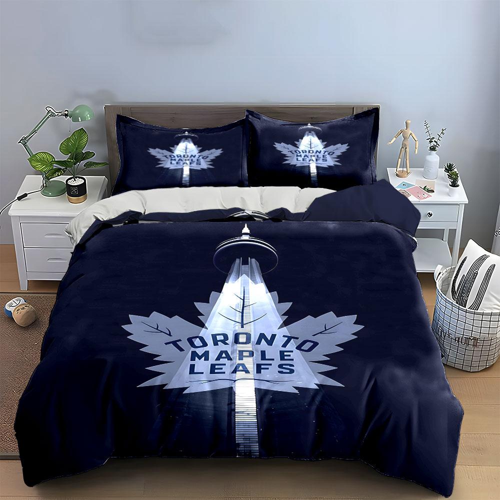 "Toronto Maple Leafs Logo with CN Tower" Print Bedding Set Duvet Cover Pillowcases (1* Duvet Cover 2* Pillowcases Do Not Include Comforter)