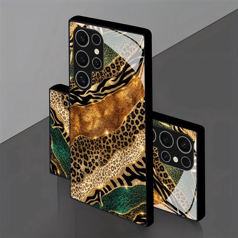 Роскошный 2D чехол с принтом золотого леопарда для Samsung S26/S25/S24/S23/S22/S21/S20 A56 A36 A16 - Прочный стеклянный защитный чехол