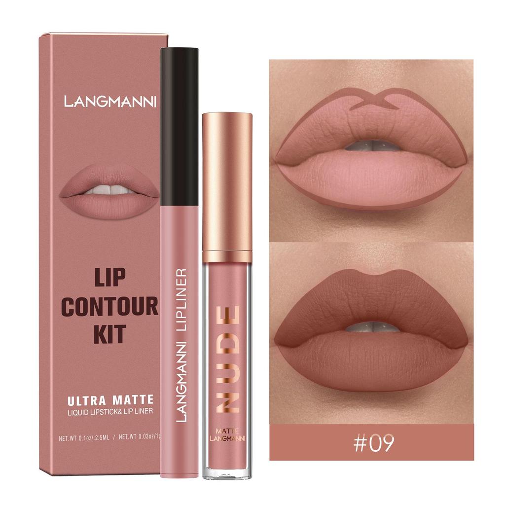 Langmanni 2-Piece Matte Lip Gloss & Liner Set - Long-Lasting, Smudge-Proof Makeup