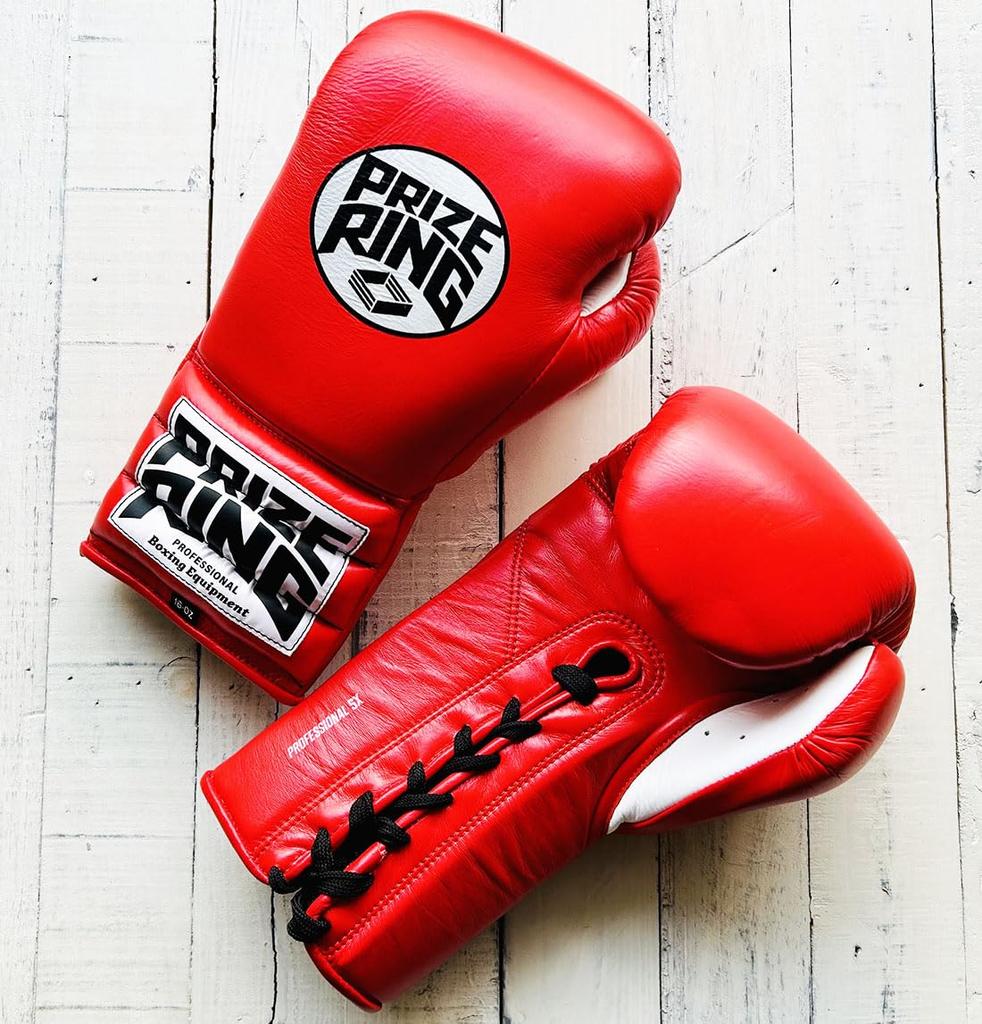 Боксерские перчатки PRIZE RING на шнуровке красные "Professional SX" (14 унций)