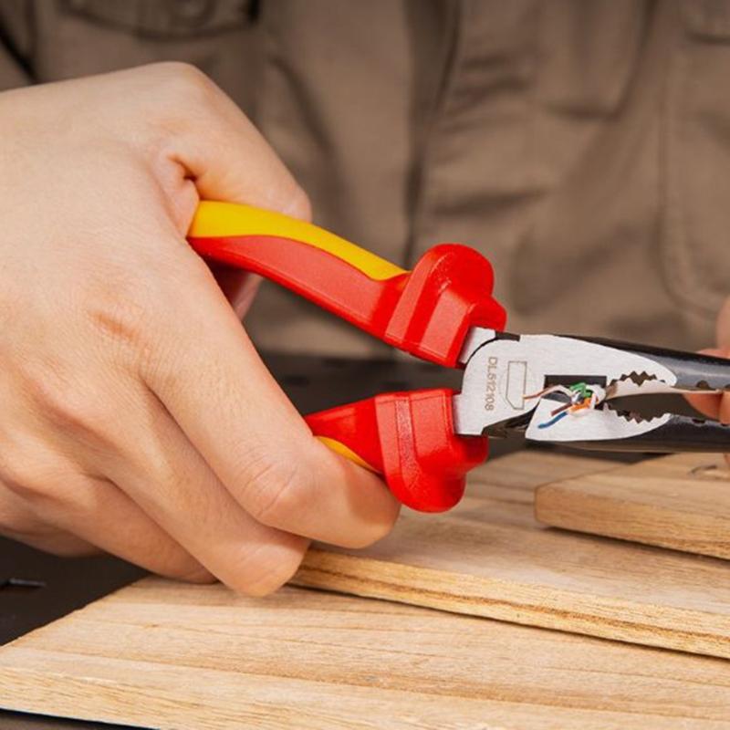 Изолированные плоскогубцы с длинными иглами, 200 мм, 1000 В, для электромобилей, твердость губок от HRC58 до 62, двухцветная противоскользящая ручка