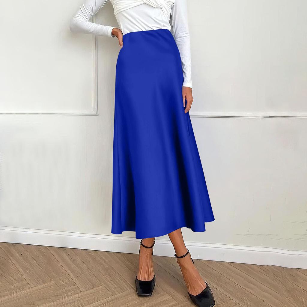 Women's Midi Satin Skirt Dressy Casual High Waisted A Line Flowy Ruffle Elegant Party Skirts