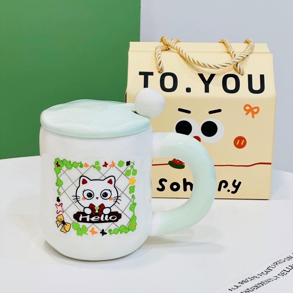 Opening Gift Box Set for Girls Ceramic Cup High Value Household Water Cup Cartoon Mug Cup Souvenir Gift