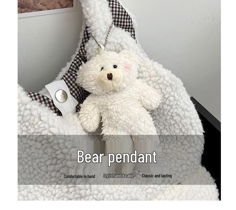 2025 Plush Teddy Bear Shoulder Bag: Cute Ears, Large Capacity, Winter Trend, Lazy Style Handbag for Women