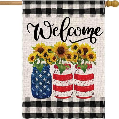 Welcome Summer Sunowers House ag 28 X 40 Inch Patriotic Buffalo Decorative 7445025780781 AAV