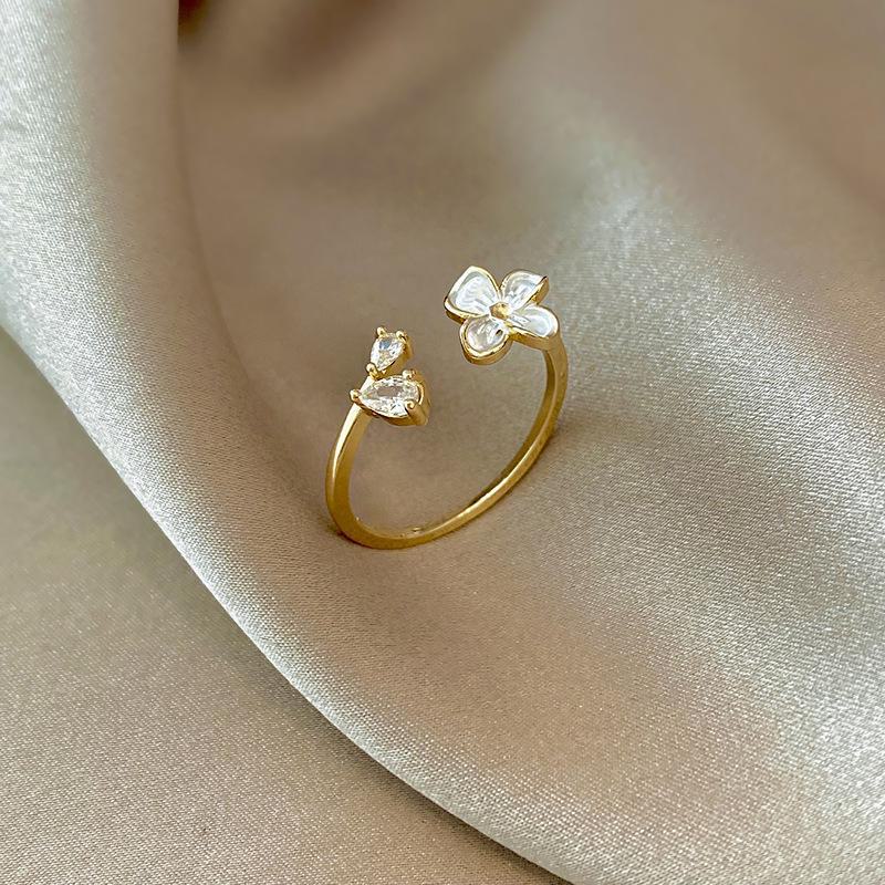 Корейское регулируемое кольцо с кристаллом циркония и жемчугом для женщин