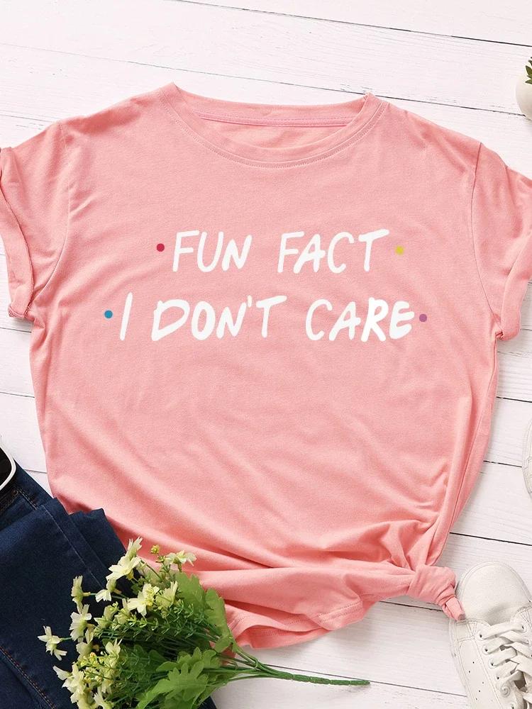 Интересный факт I Don't Care Letter Print Женская футболка с коротким рукавом и круглым вырезом Свободная женская футболка Женская футболка Топы Camisetas Mujer