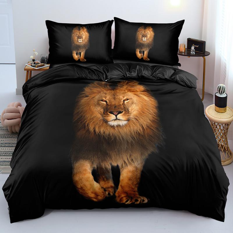 Lion Tiger King Queen Duvet Cover Lovely Wild Animals Bedding Set For Kids Teens Adults Wildlife Grey Black 2/3pcs Quilt Cover
