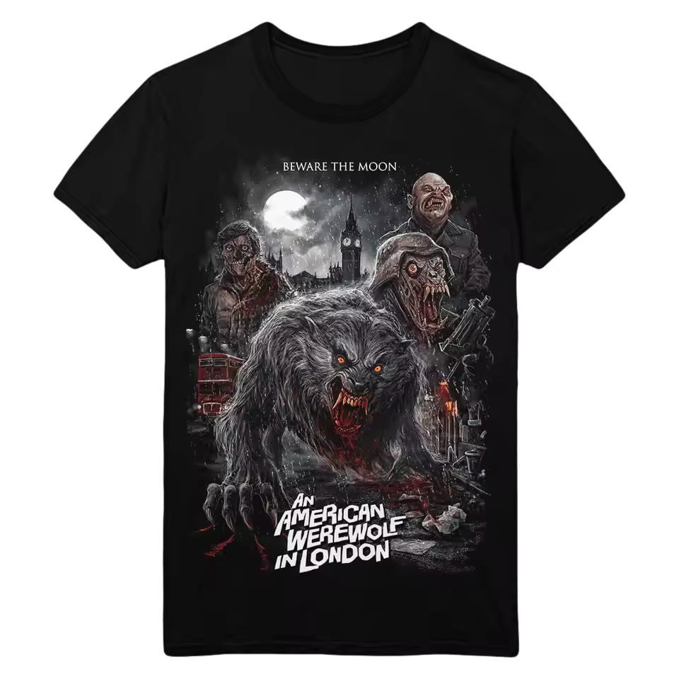 An American Werewolf in London T-and kids tshirt Men Summer Retro Werewolf Horror Graphic Short Sleeve Streetwear Loose Fit Movie Fan Tee