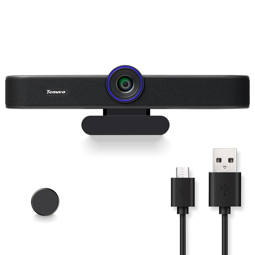 Tenveo Web Conference Camera 60fps Microphone and Speaker HD1080P PC USB Wide Angle Noise Reduction and Echo Cancellation Automatic Light Correction