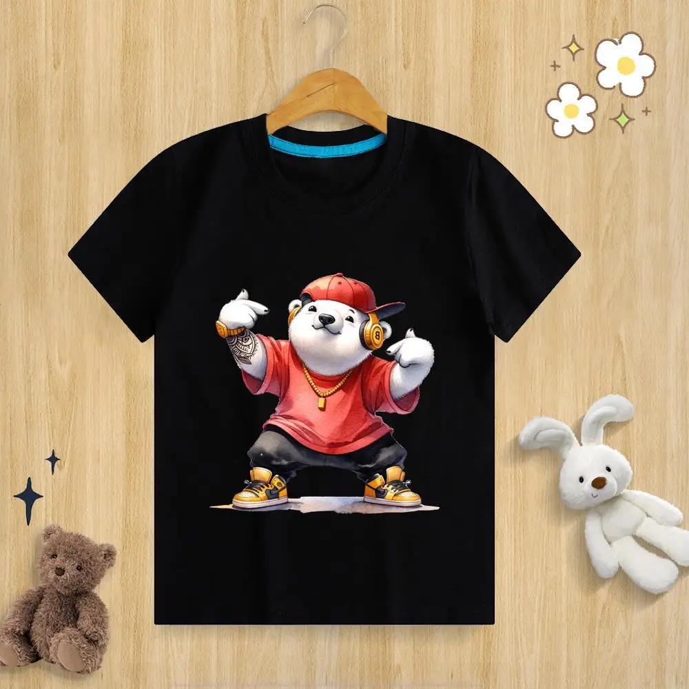Unisex Kids Pure Modal TShirt I Love HipHop Humorous Animal Print Polyester Fiber Fun Summer Top for Boys And Girls