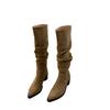 High Heeled Suede Western Mid Length Boots Women's Shoes New Autumn and Winter with Suede Pointed Pile Long Leg Knight Boots