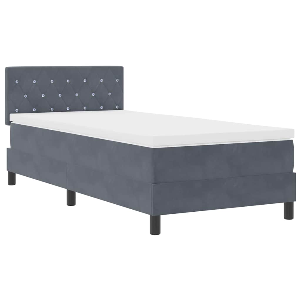 Box Spring Bed with Mattress Dark Gray 90 x 190 cm Velvet